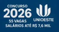 Concurso UNIOESTE 2026: Edital 096 abre 55 vagas, salários até R$ 7,6 mil