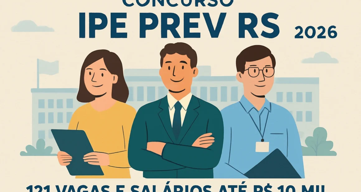 Concurso IPE PREV RS 2026: 121 vagas e salários até R$ 10 mil