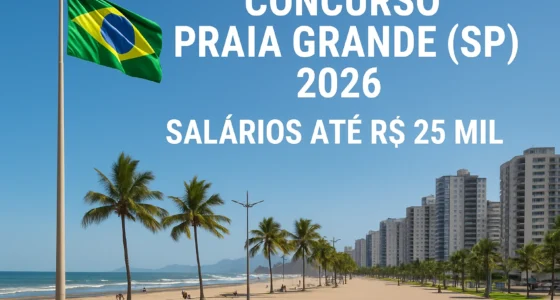 Concurso Praia Grande (SP) 2026: Salários até R$ 25 Mil