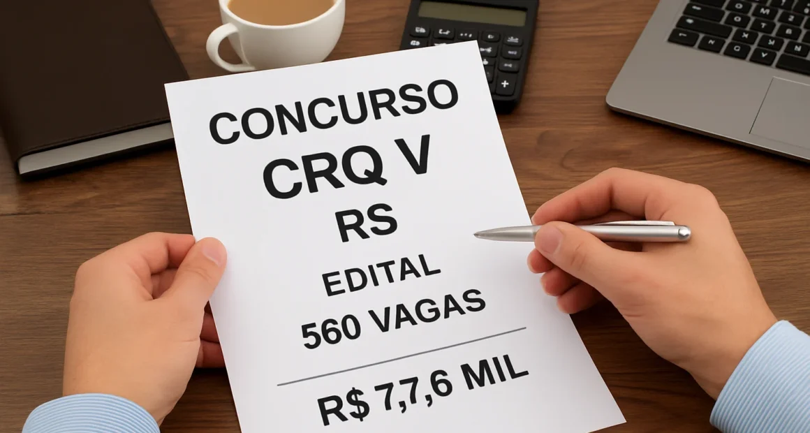 Concurso CRQ 5 RS: Edital com 560 vagas e salários de até R$ 7,6 mil