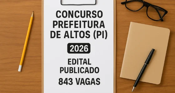 Concurso Prefeitura de Altos (PI) 2026: Edital Publicado com 843 Vagas