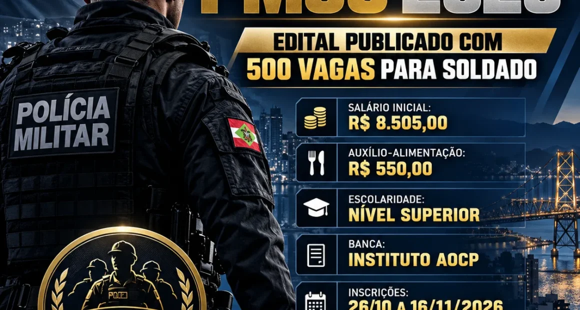 Concurso PMSC: Edital para Soldado em SC com R$ 8.505